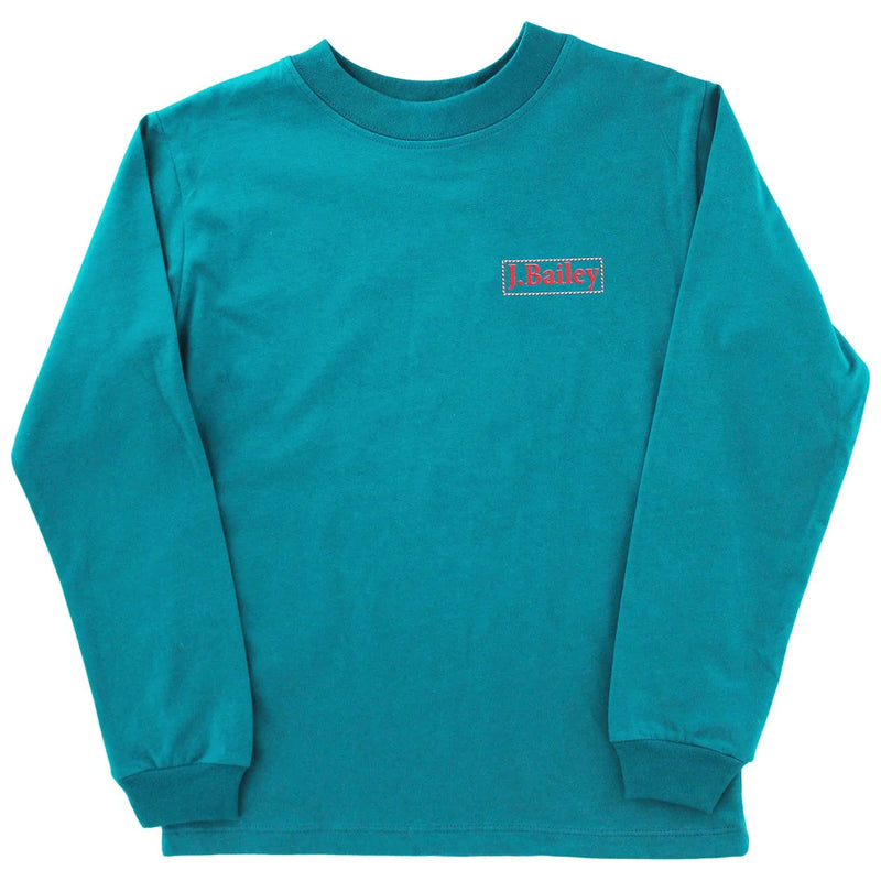 LONG SLEEVE LOGO TEE - SANTA DOG/TEAL
