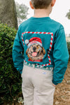 LONG SLEEVE LOGO TEE - SANTA DOG/TEAL