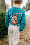 LONG SLEEVE LOGO TEE - SANTA DOG/TEAL