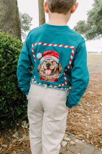 LONG SLEEVE LOGO TEE - SANTA DOG/TEAL