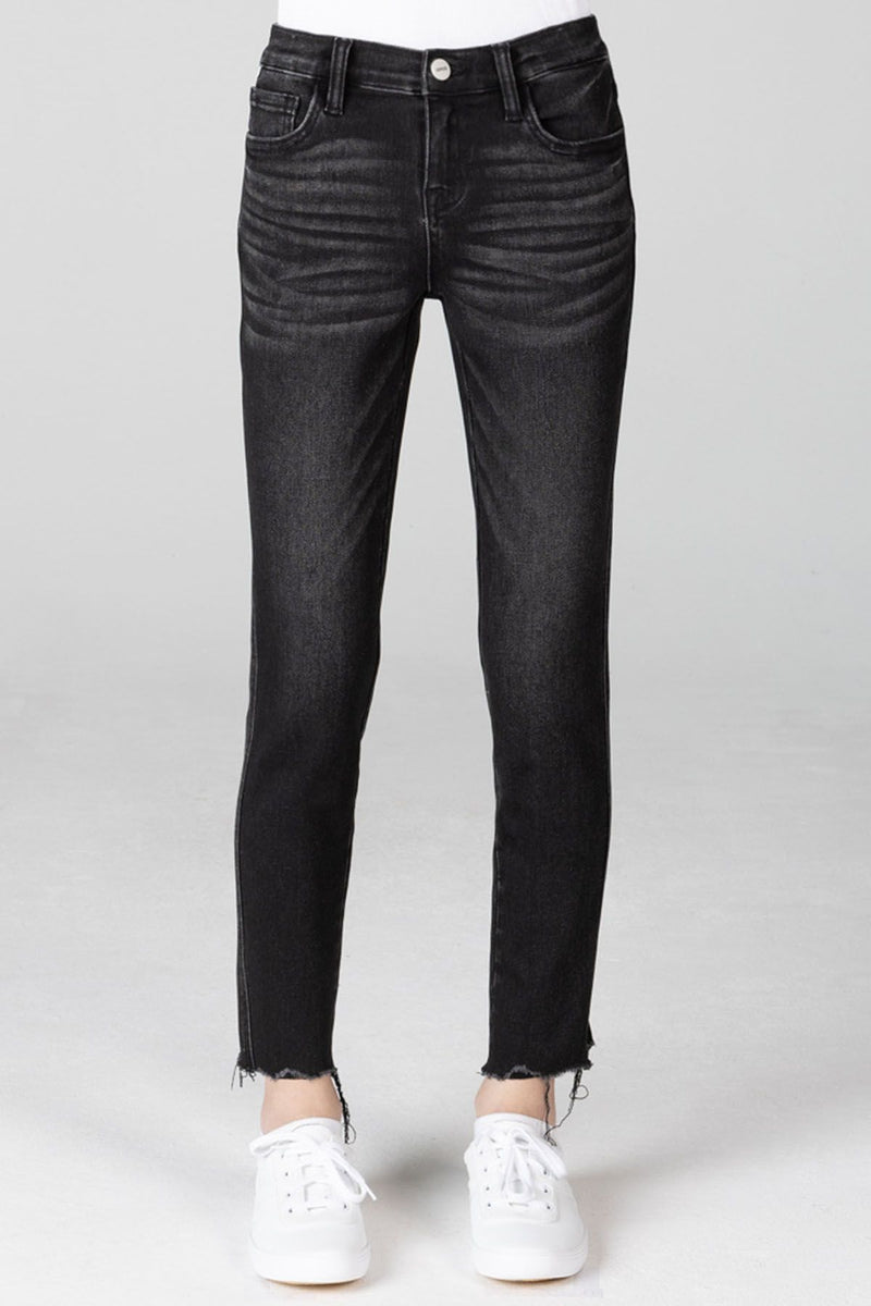 TWEEN BLACK WASH RAW HEM SKINNY JEANS