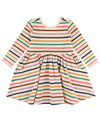 LONG SLEEVE KNIT TWIRL DRESS SUNRISE RAINBOW STRIPE