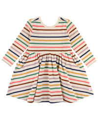 LONG SLEEVE KNIT TWIRL DRESS SUNRISE RAINBOW STRIPE