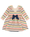 LONG SLEEVE KNIT TWIRL DRESS SUNRISE RAINBOW STRIPE
