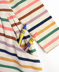 LONG SLEEVE KNIT TWIRL DRESS SUNRISE RAINBOW STRIPE