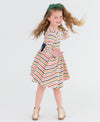 LONG SLEEVE KNIT TWIRL DRESS SUNRISE RAINBOW STRIPE