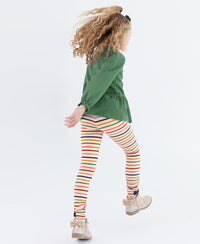 GIRLS RUCHED BOW LEGGINGS SUNRISE RAINBOW STRIPE