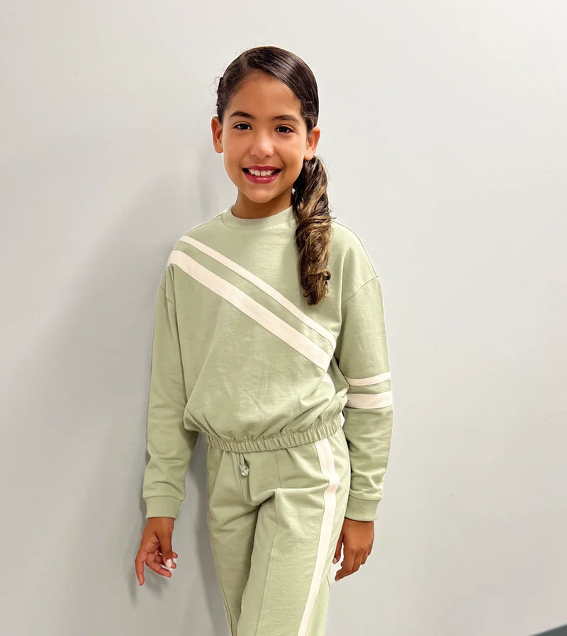 TWEEN COLOR BLOCKED APPLIQUE TAPING SWEATSHIRT