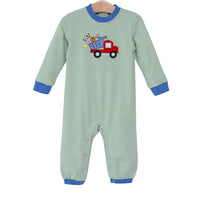 SPORTS DUMP TRUCK APPLIQUE ROMPER