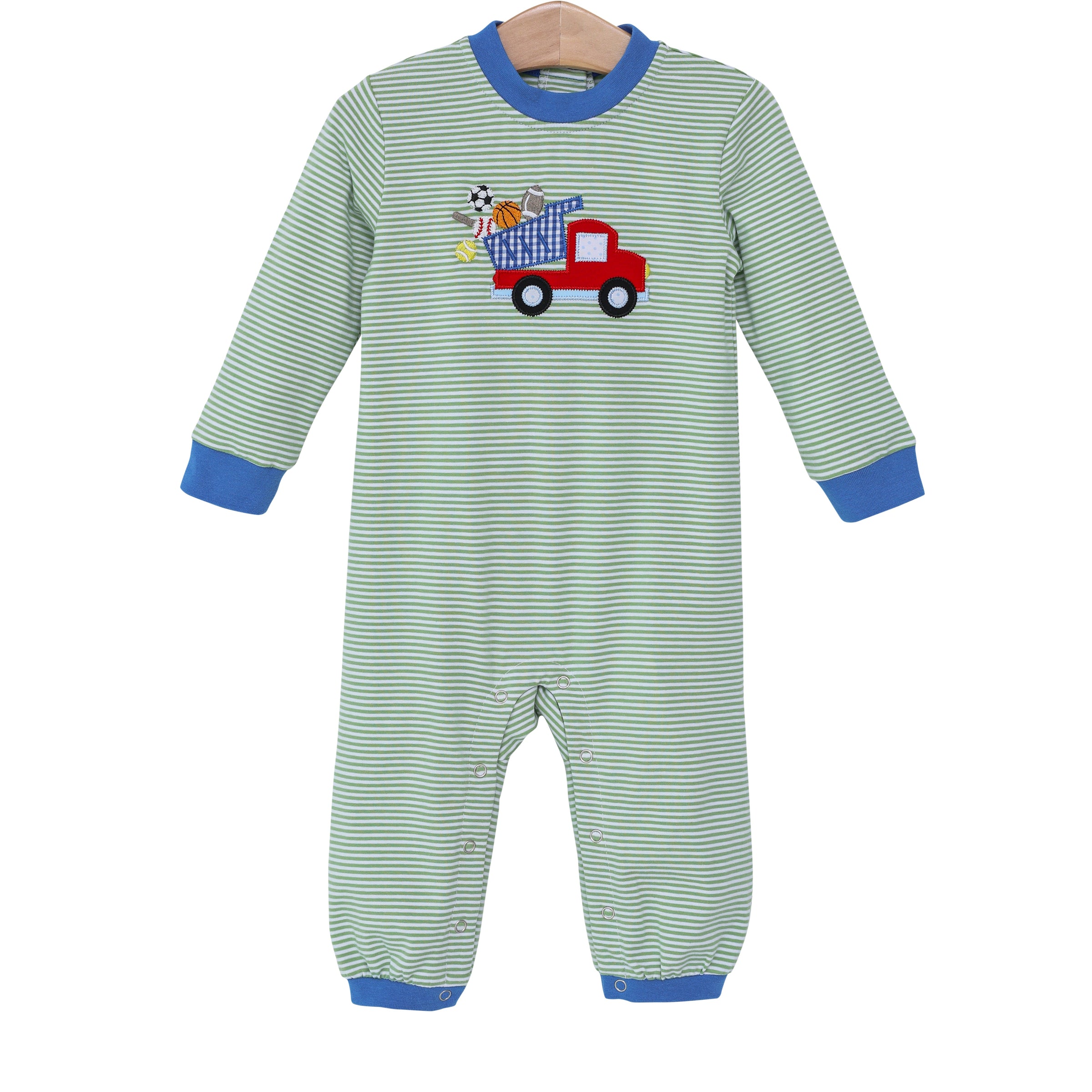 SPORTS DUMP TRUCK APPLIQUE ROMPER