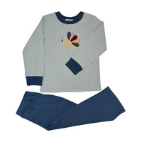 SAGE STRIPE TURKEY APPLIQUE BOY'S PANT SET
