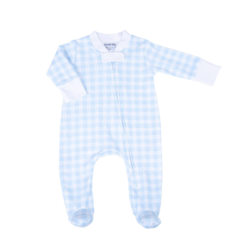 BABY CHECKS ZIPPER FOOTIE - BLUE