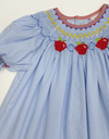 BLUE GEORGETTE SMOCKED APPLES BISHOP DRESS