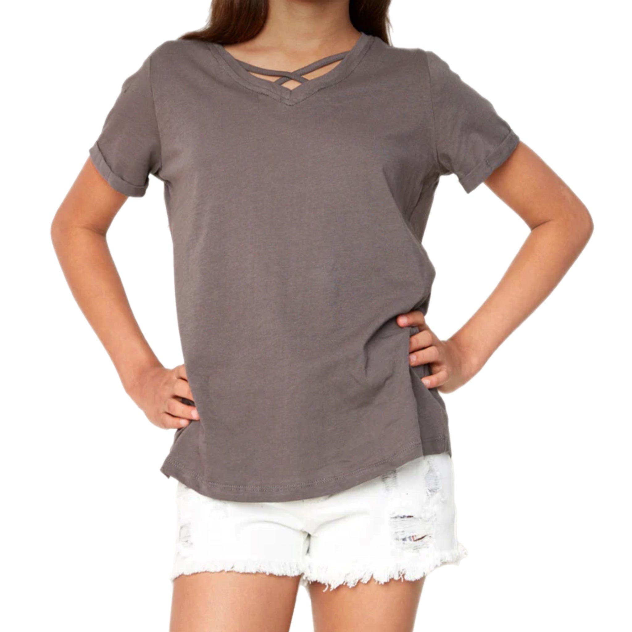 TWEEN CHARCOAL CRISS CROSS T-SHIRT