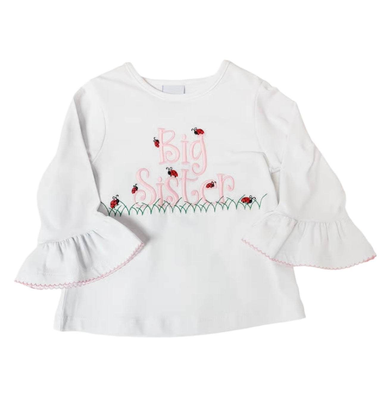 WHITE KNIT LONG SLEEVE RUFFLED BIG SISTER TEE