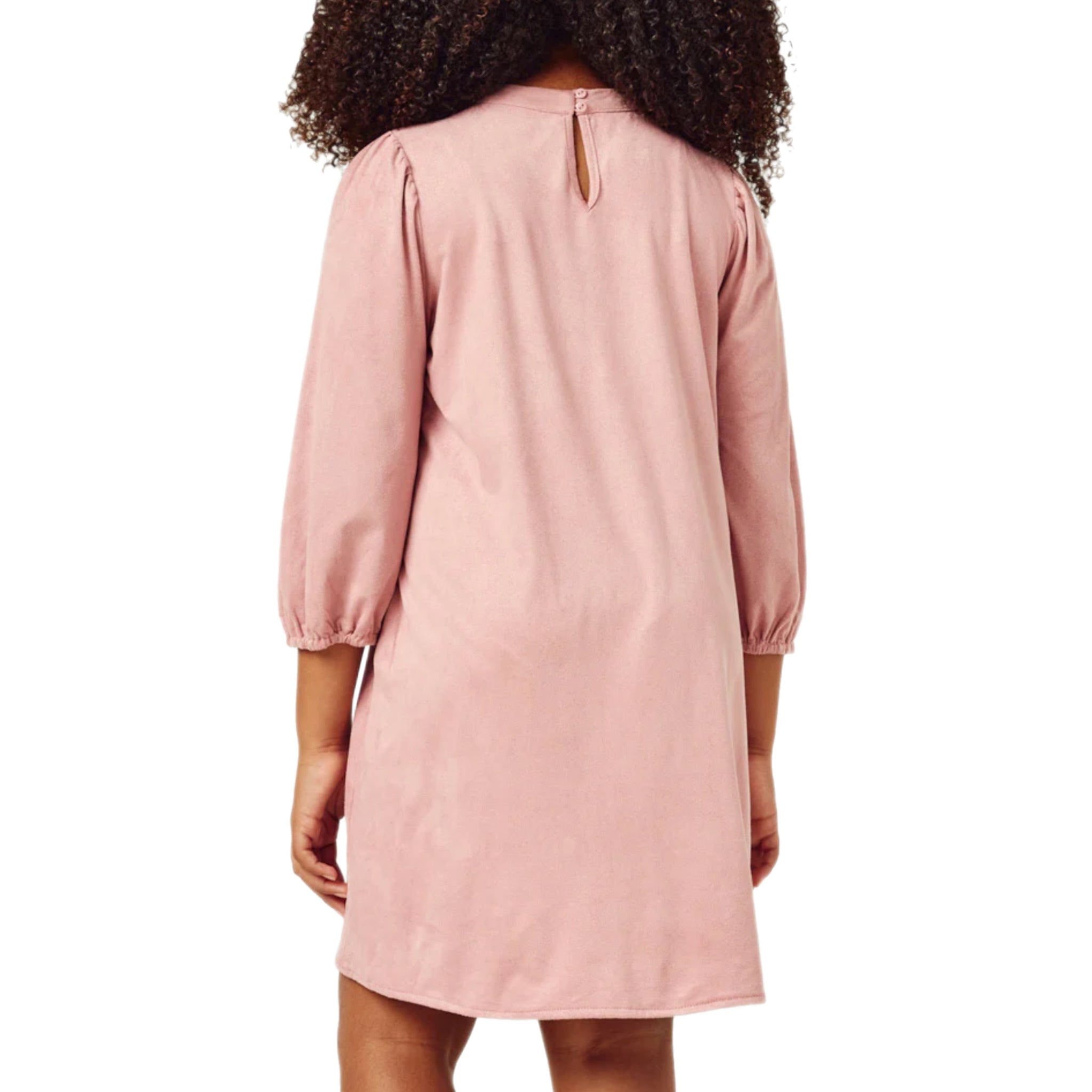 TWEEN GATHERED PUFFL SHOULDER PINK SUEDE DRESS