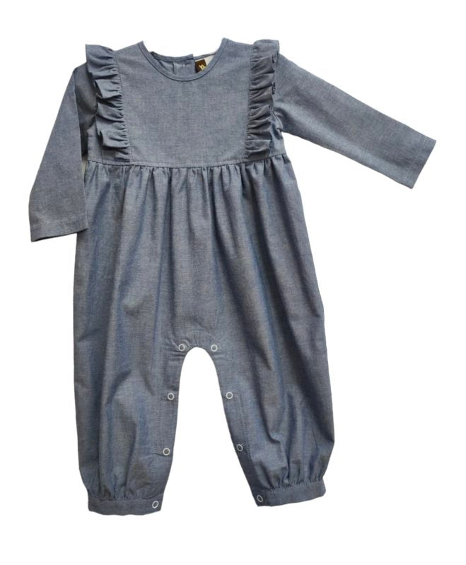 CHAMBRAY L/S GIRLS ROMPER