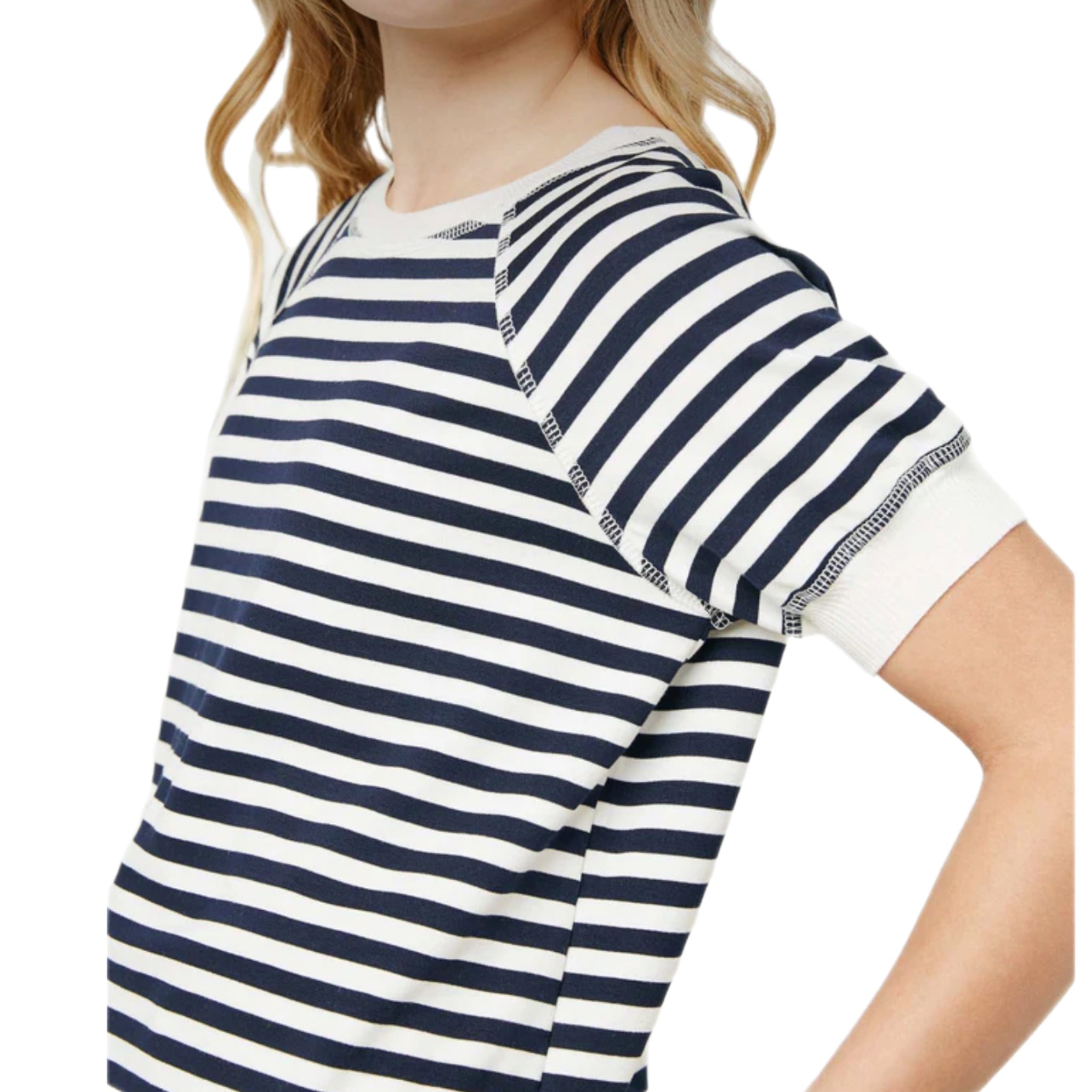 TWEEN NAVY STRIPE BANDED RAGLAN TEE