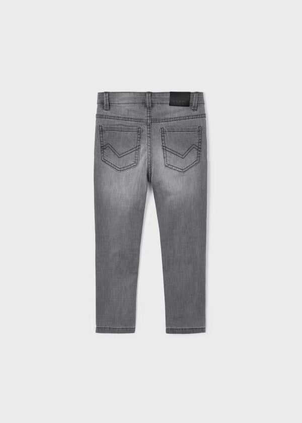 BOYS GREY WASH 5 POCKET SLIM FIT JEANS