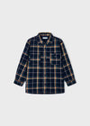 BOYS NAVY PLAID BUTTON DOWN
