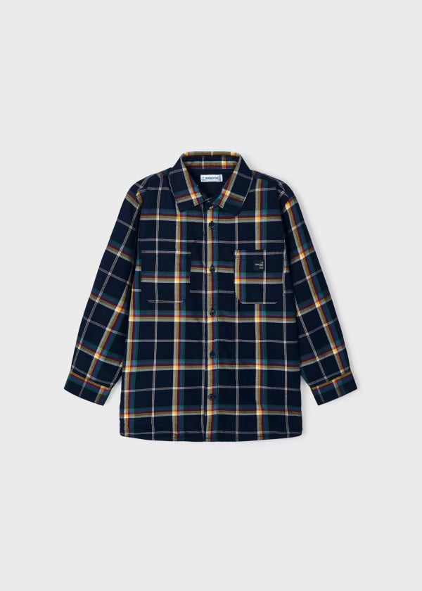 BOYS NAVY PLAID BUTTON DOWN