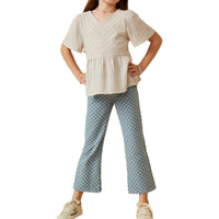 TWEEN TEXTURED STRIPE CHEVRON PANEL PEPLUM TOP