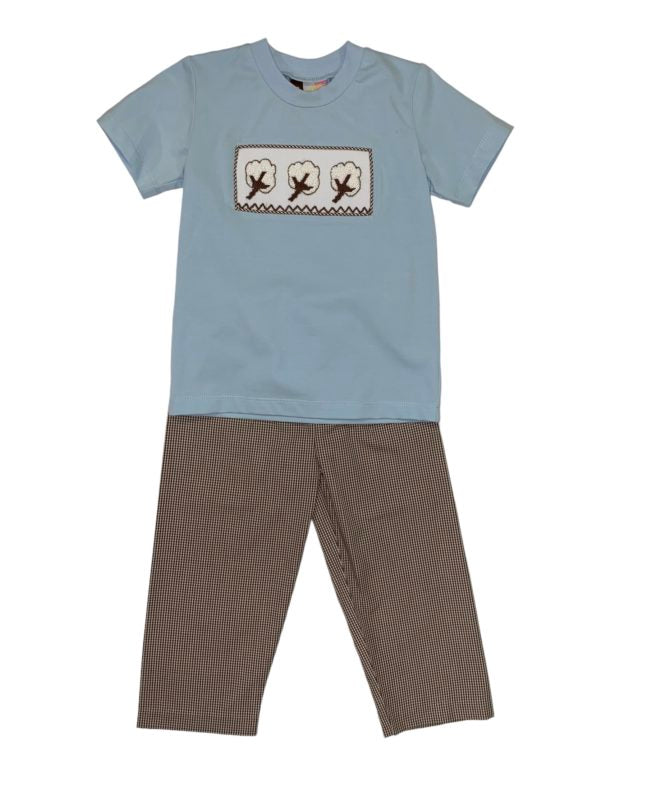 BOYS COTTON SMOCKED PANTS SET
