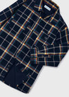 BOYS NAVY PLAID BUTTON DOWN