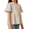 TWEEN TEXTURED STRIPE CHEVRON PANEL PEPLUM TOP