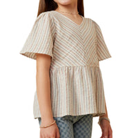 TWEEN TEXTURED STRIPE CHEVRON PANEL PEPLUM TOP