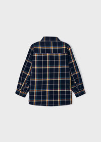 BOYS NAVY PLAID BUTTON DOWN