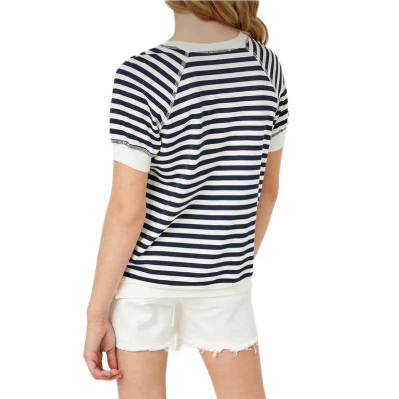 TWEEN NAVY STRIPE BANDED RAGLAN TEE