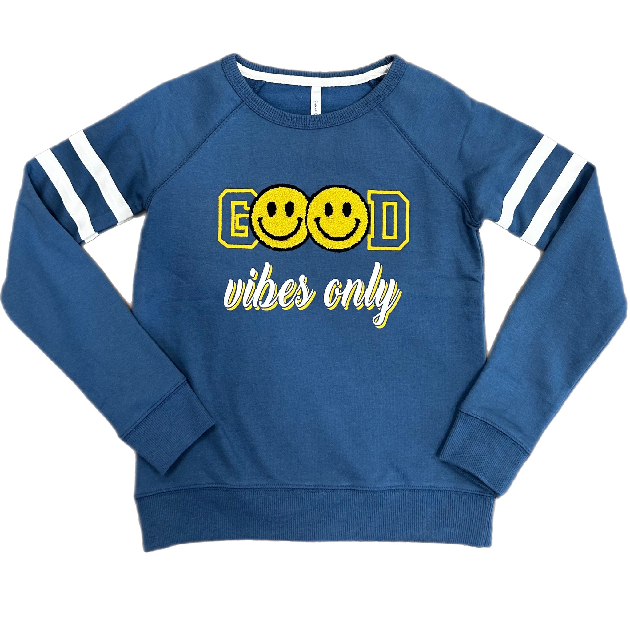 TWEEN GOOD VIBES ONLY 3D CHENNILE SMILEY FACE SWEATSHIRT