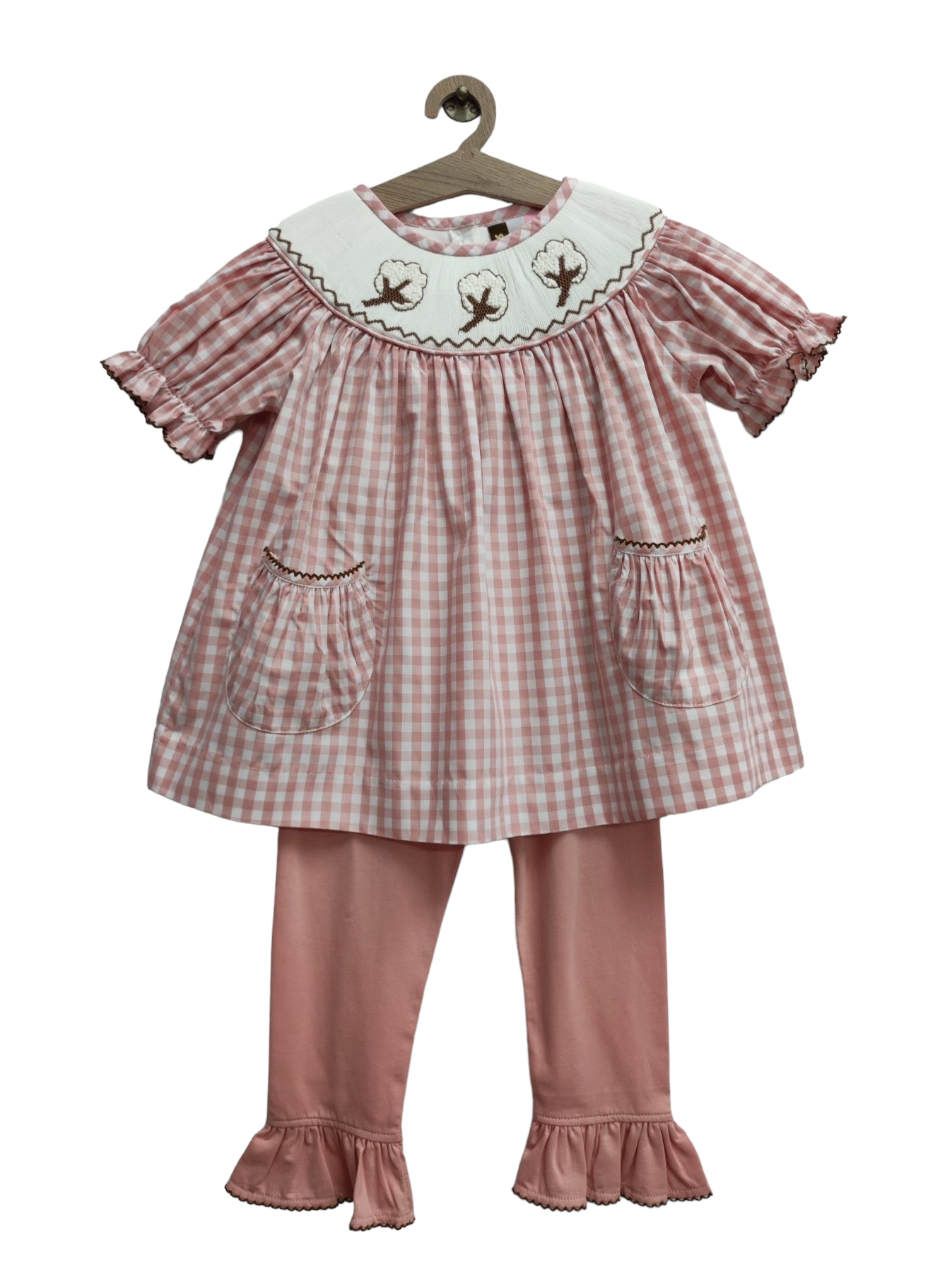 GIRLS COTTON SMOCKED BISHOP TOP AND PANTS
