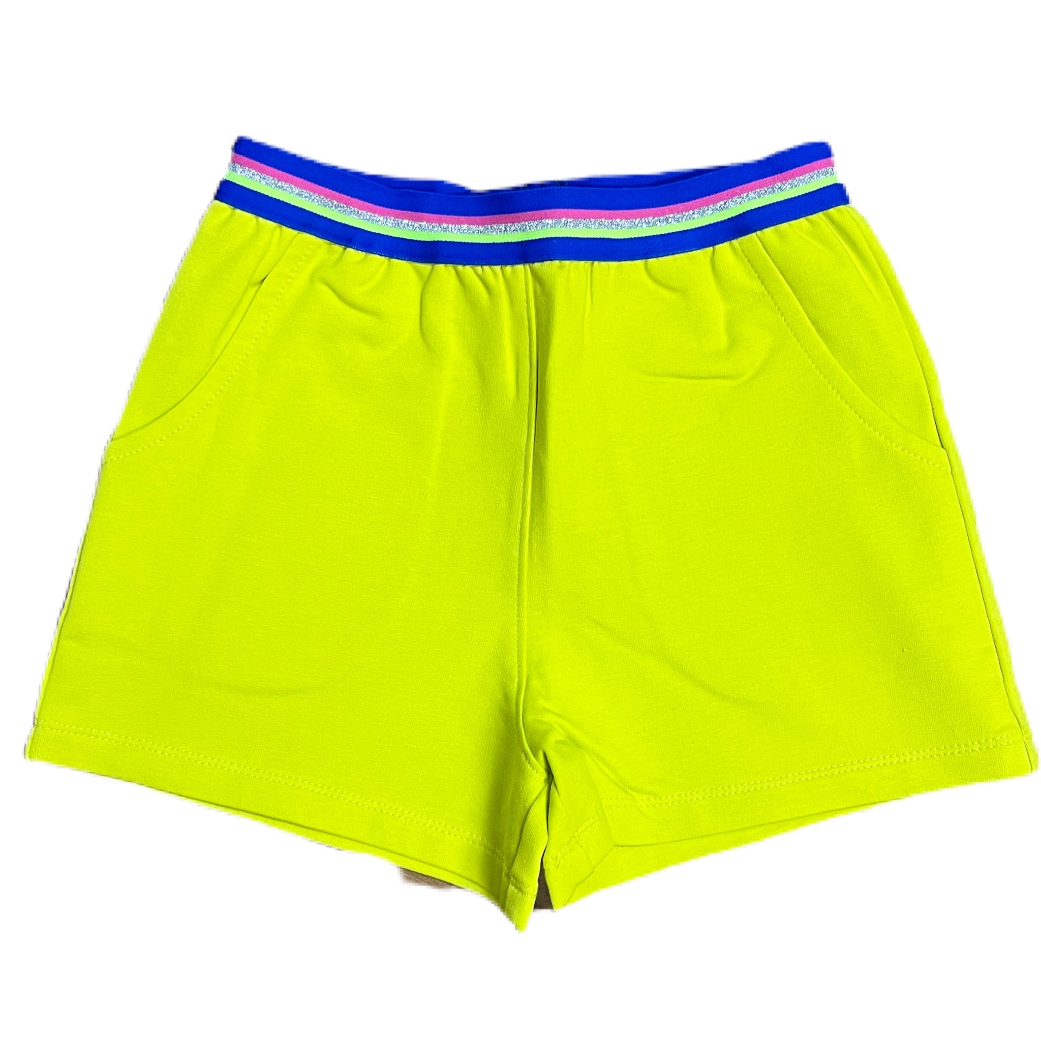 Contrast Waist Band Neon Yellow Shorts