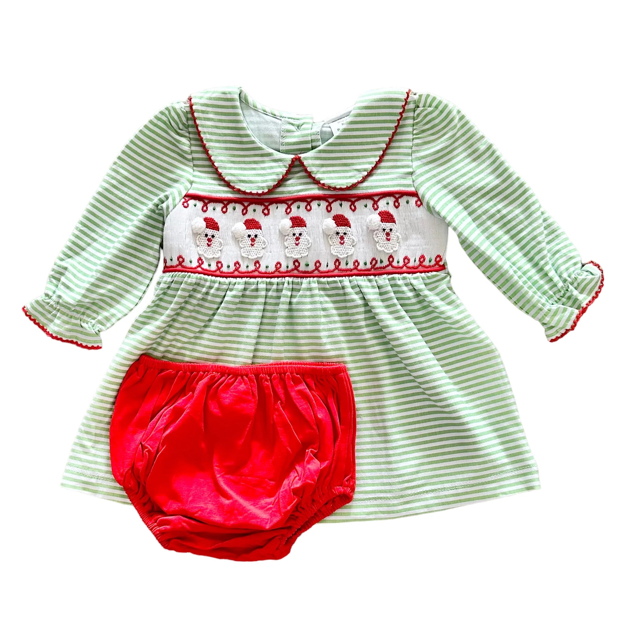 GIRLS SANTA SMOCKED BLOOMER SET