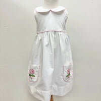 WHITE DRESS WITH PINK EMBROIDERED HYDRANGEA