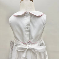 WHITE DRESS WITH PINK EMBROIDERED HYDRANGEA