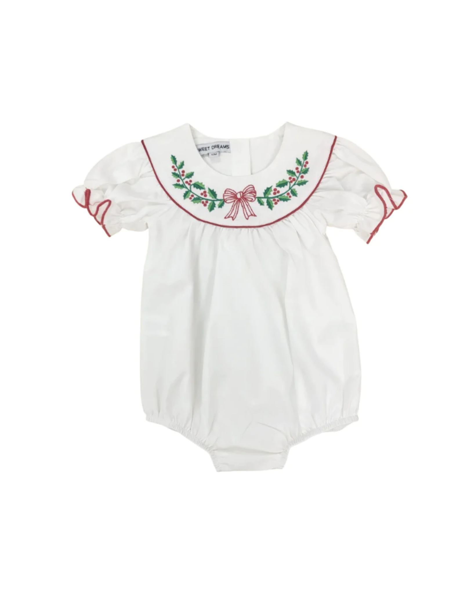 WHITE WREATH EMBROIDERED GIRLS BUBBLE