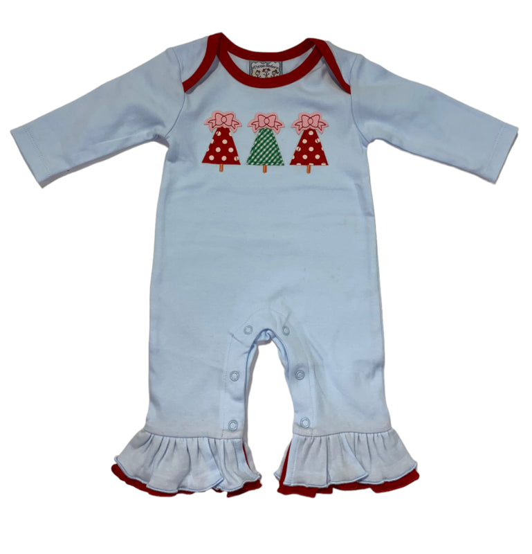 CHRISTMAS TREES APPLIQUE GIRLS ROMPER