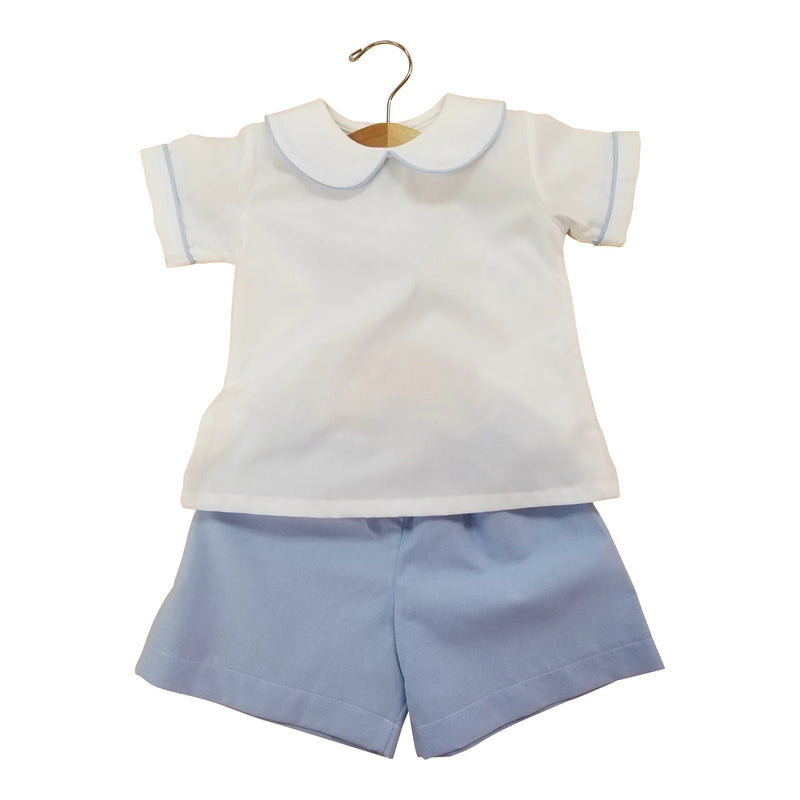 WHITE/BLUE BOY SHORT SET