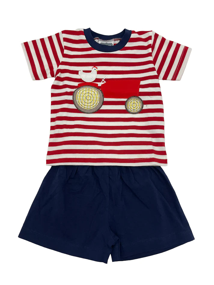 TRACTOR APPLIQUE BOYS SHORT SET