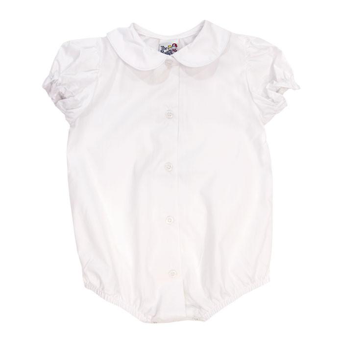 Girls Short Sleeve Piped Button Front Onesie-White