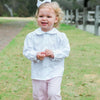 Girls Long Sleeve Piped Button Front Shirt-White