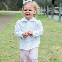 Girls Long Sleeve Piped Button Front Shirt-White