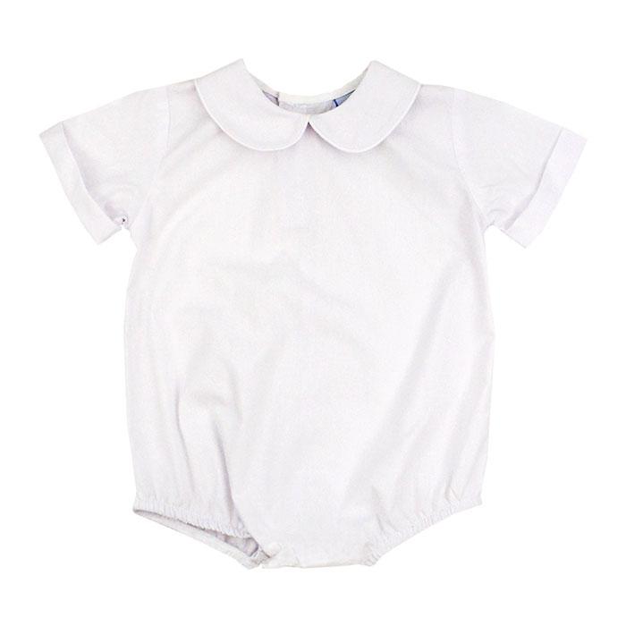 BUTTON BACK BOYS SHORT SLEEVE PIPED ONESIE - WHITE