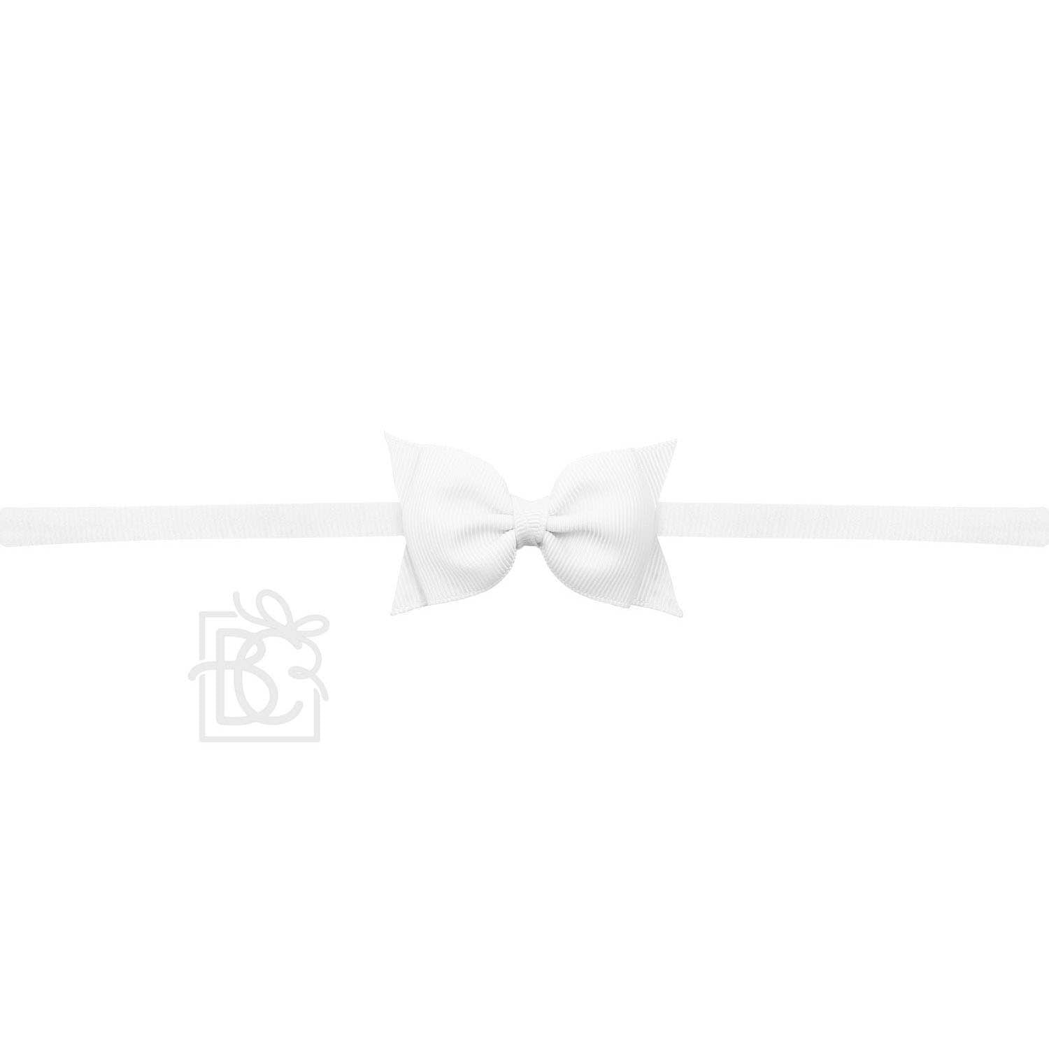 WHITE 1/4" PANTYHOSE HEADBAND W/ 2.5" FLAT SOPHIA BOW