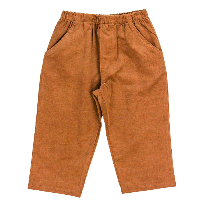 BOYS CHOCOLATE BROWN CORD ELASTIC WAIST PANTS