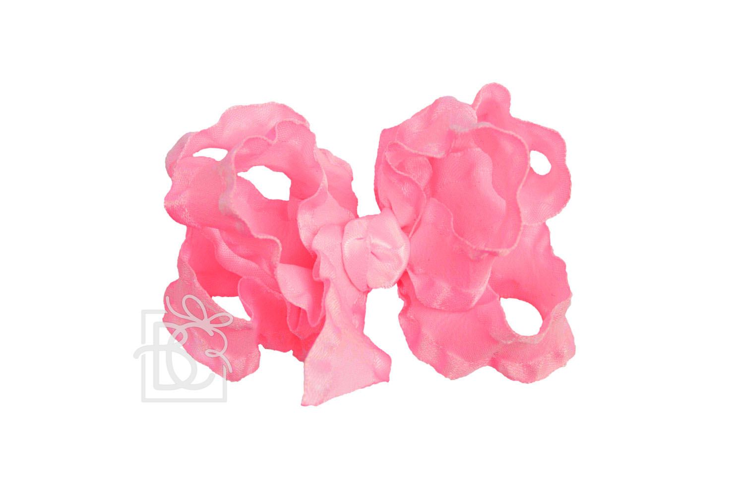 HOT PINK 3.5 INCH DOUBLE RUFFLE BOW