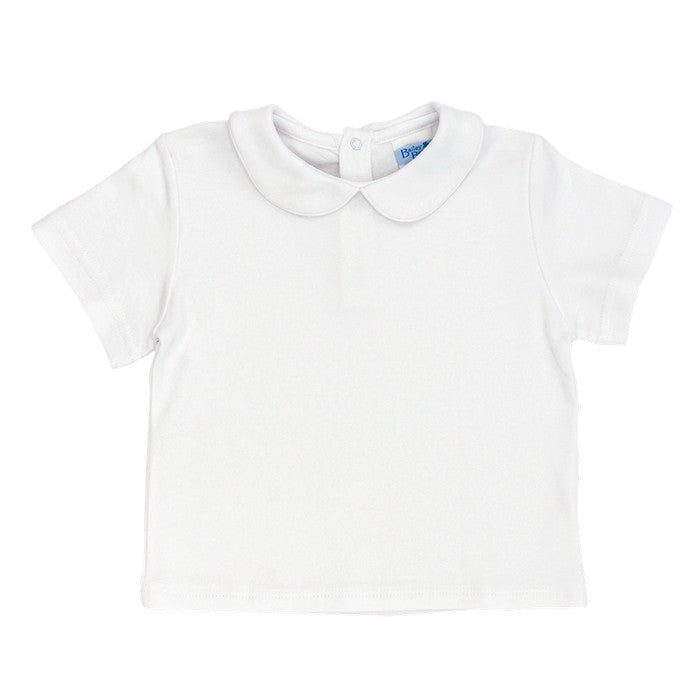 Button Back Boys Short Sleeve Knit Piped Shirt - White